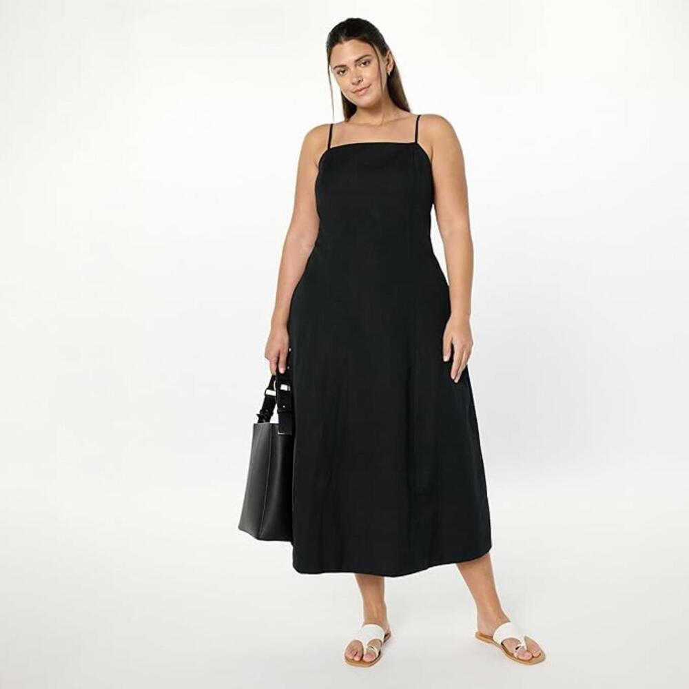 NWT The Drop Women's Daphne Square Neck Linen Blend Maxi Dress, Black, XXL (18)